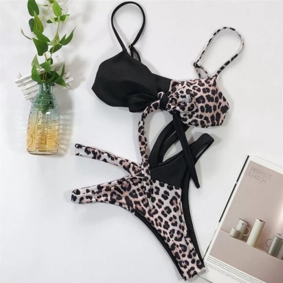 Leopard Contrast Bralette Wrap Around Bikini Set - Picture 8 of 8
